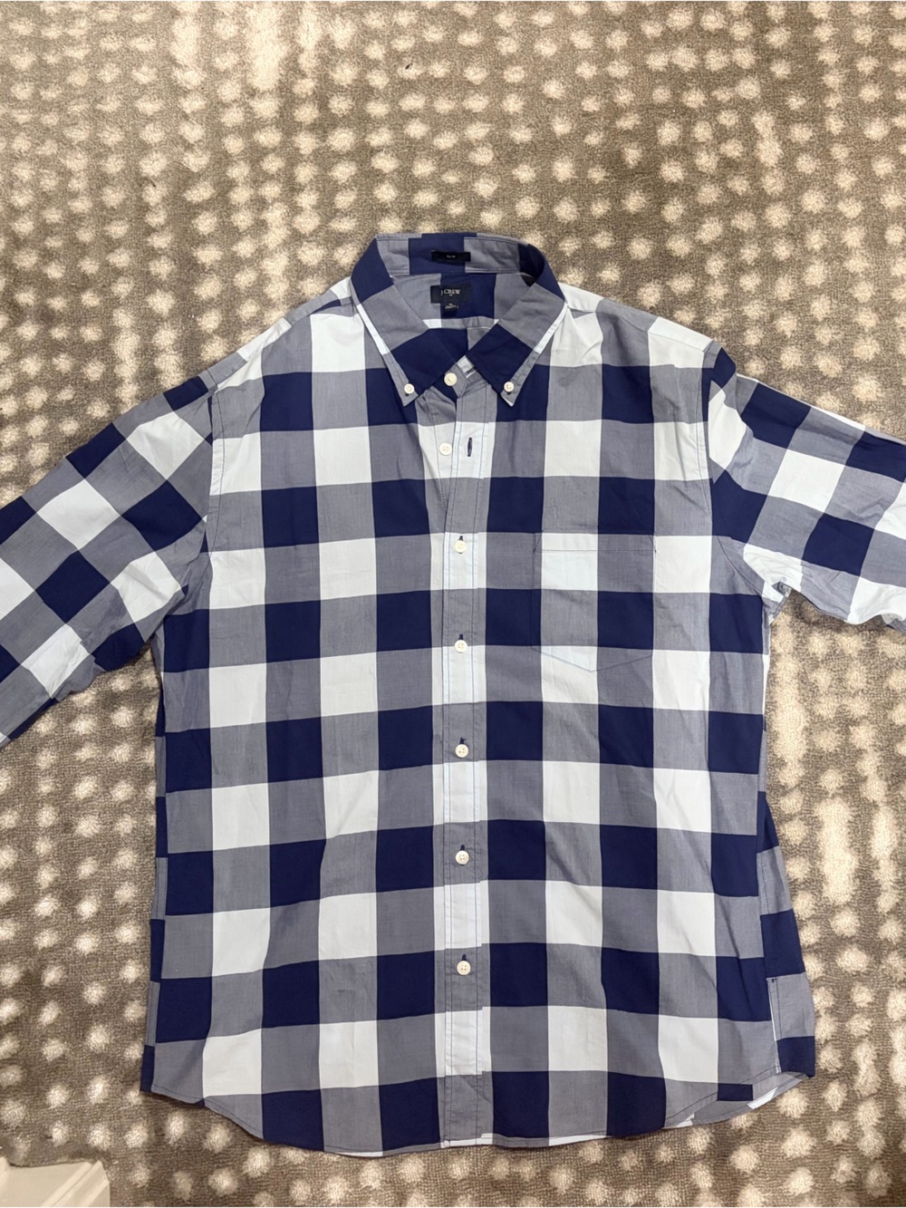 J. Crew Navy and White Large Check Button-Down Shirt